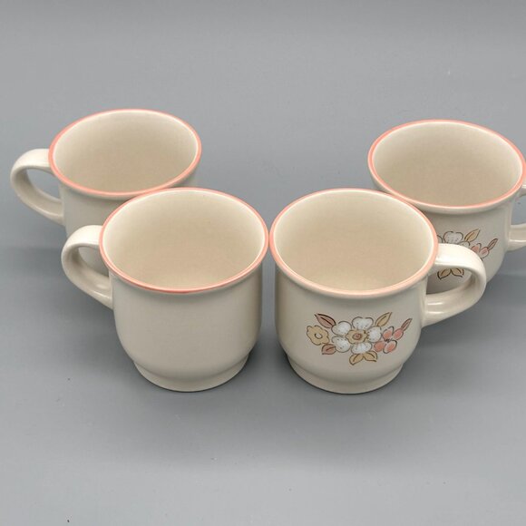 Vintage Chantilly Fleur De Bois Stoneware Floral Coffee Cups Set Of Four Japan - Picture 6 of 7